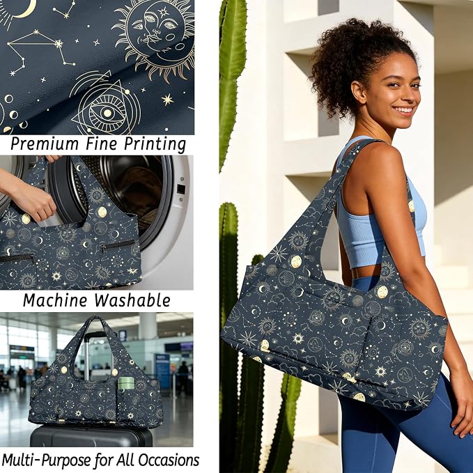 Women's Yoga Bag with Yoga Mat Carrier - Large Mat Pocket Fitness Tote for Pilates, Gym, Travel, Office & Beach
