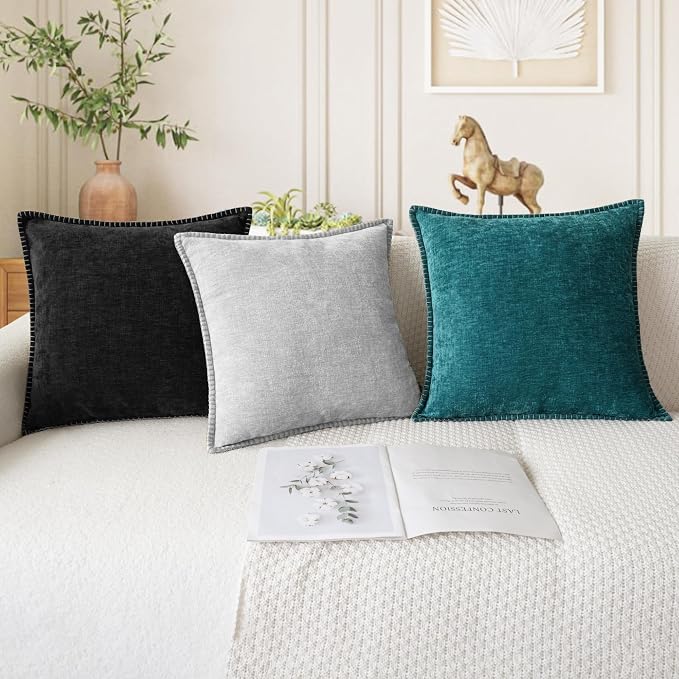 CaliTime Decorative Couch Throw Pillow Covers 20 X 12 Inches Teal | Pack of 2, Cozy Chenille Cushion Cases, Cotton Thread Stitching Edges, for Sofa Bed Living Room Farmhouse