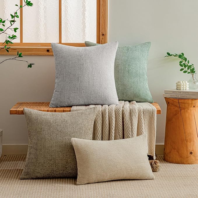 a moment Light Grey Chenille Throw Pillow Covers 24x24 Inch Pack of 2 Modern Decorative Throw Pillow Cases Farmhouse Cross Covers Home Decor for Sofa Bedroom Living Room