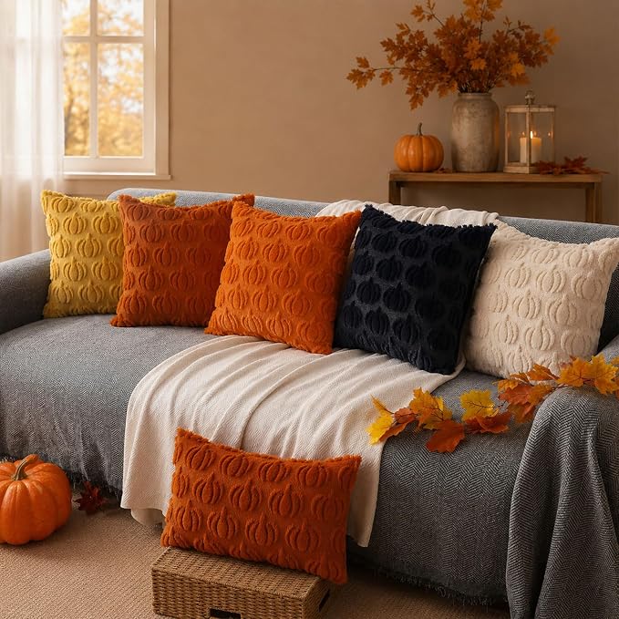 DFXSZ Fall Pillow Covers 16x16 2Pcs Beige Pumpkin Fall Decorations for Home | Fall decor Set of 2 Throw Pillow Cases Soft Plush Faux Fur Wool Couch Cushion for Chair Sofa Bedroom Living Room Home Decor