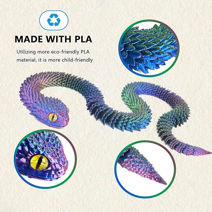 24in 3D Printed Snake Toys, Flexible 3D Printed Animal, Fidget ADHD Snake Toys, Perfect Desk Pet for Animal Collectors
