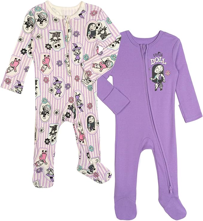 Disney Baby Girls 2 Pack Zip Up Sleep N' Plays Newborn to Infant Sizes (Newborn - 24 Months)