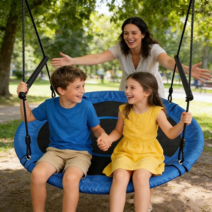 40 Inch Saucer Tree Swing for Kids Adults - 900Lb Weight Capacity, 900D Waterproof Oxford Fabric Platform Swing Seat with Safety bar and Adjustable Hanging Straps for Backyard or Outdoor Playground