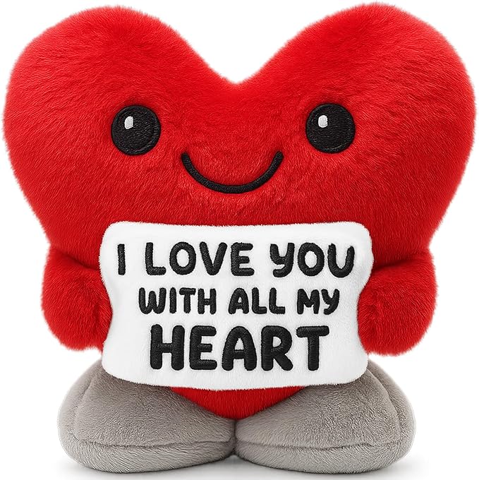 I Love You Anniversary Engagement Wedding Valentines for Men Women Couples Wife Husband Boyfriend Girlfriend Christmas To My Love Decor Red Heart Gifts for Him Her Fluffy Stuffed Animal- 5.7inch