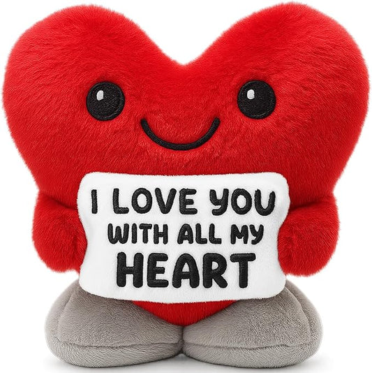 I Love You Anniversary Engagement Wedding Valentines for Men Women Couples Wife Husband Boyfriend Girlfriend Christmas To My Love Decor Red Heart Gifts for Him Her Fluffy Stuffed Animal- 5.7inch