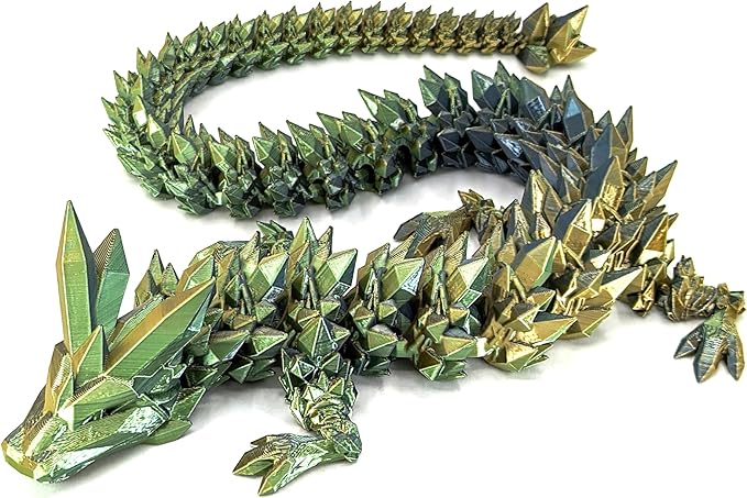 Large 24" Articulated Crystal Dragon - Multi Color 3D Printed Plastic Dragon Figure - Rainbow Pearlescent Colors - Interlocked Body Segments and Legs (Large 24", Gunmetal)