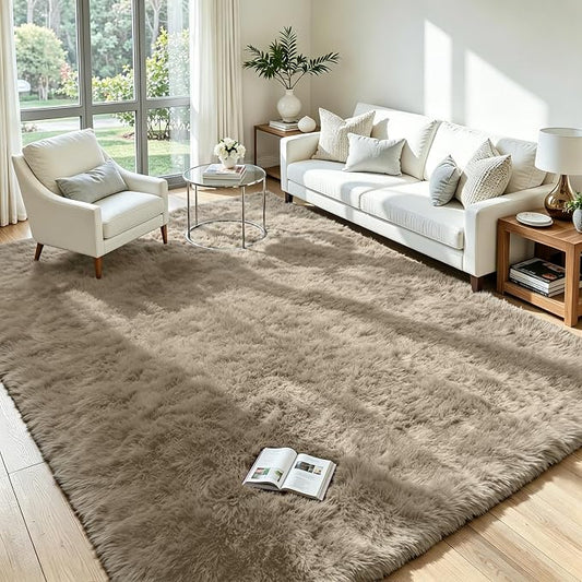 5x7 Area Rug for Living Room, Ultra Soft Fluffy Grey Camel Rugs for Bedroom, Non Slip Large Shag Carpet, Fuzzy Plush Nursery Rug, Thick Washable Indoor Floor Carpets for Kids Office Dorm Home Decor