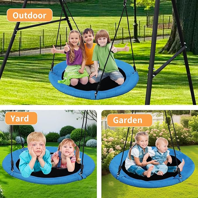 40 Inch Saucer Tree Swing for Kids & Adults – Large Round Disc Swing, 700 lb Weight Capacity with Hanging Straps & Adjustable Ropes for Playground, Backyard & Swingset (Blue)