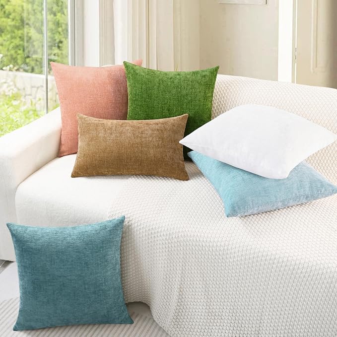 CaliTime Decorative Throw Pillow Covers 26 X 16 Inches Light Blue Grey | Pack of 2, Cozy Chenille Cushion Cases for Couch Sofa Bed Living Room Farmhouse Home