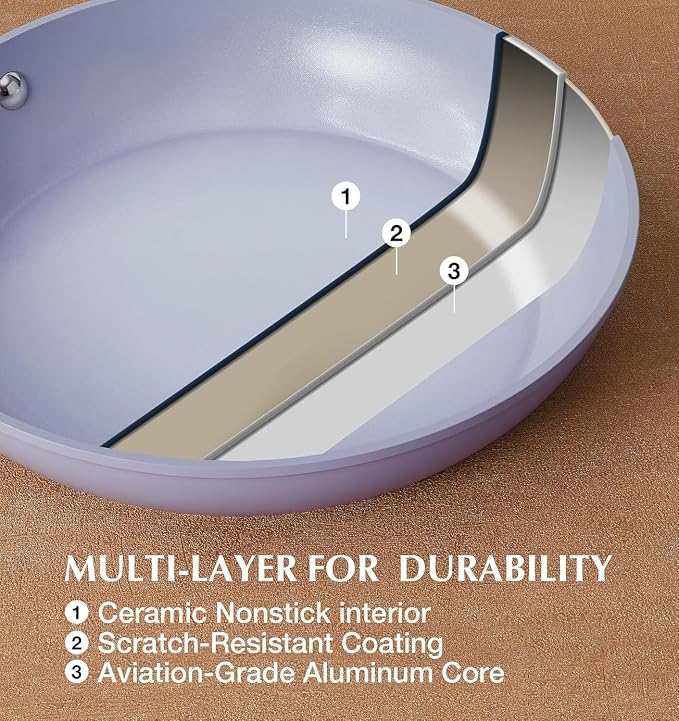 KOCH SYSTEME CS 14 Inch Frying Pan with Lid, Large Skillet with Lid, Extra Large Fry Pan for Family & Commercial Use, Oven Safe, 14 Inch Skillet Lids, Induction Compatible, Purple