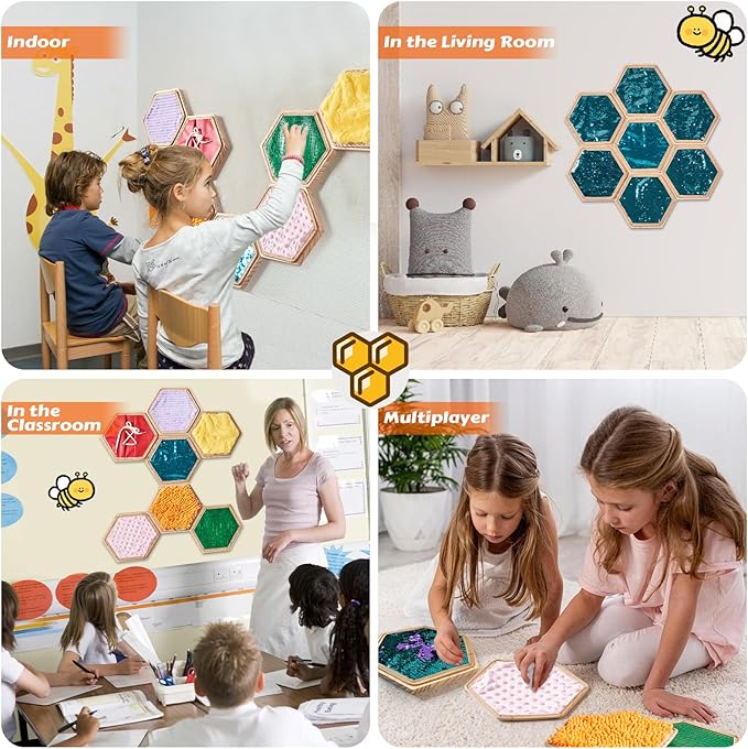 13 Pcs Sensory Wall Panel for Kids | Sensory Wall Sequin Flip Fabric for Kids with 6 Pcs Replaceable Textured Sensory Mats|Sensory Tiles for Wall and Floor-Sensory Room Must Haves