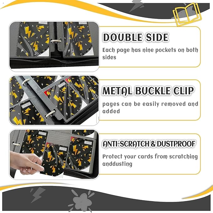 Trading Card Binder 9 Pocket,Card Binder 900 Pockets,Card Book Holder Cards with 50 Removable Sleeves,3-Ring Zip Design MTG/TCG/Sport Collectible Trading Card Albums Gifts for Boys and Girls (Black)