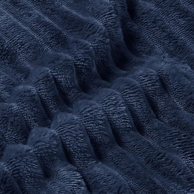 BEDELITE 3D Ribbed Jacquard Navy King Size Blankets for Bed, 108x90 Inch | Soft Warm Decorative Fluffy Blanket, Cozy Fuzzy Lightweight Plush Fleece Throw Blankets for Bed, Room Decor, Gift for Women