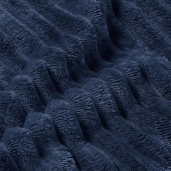 BEDELITE 3D Ribbed Navy Blue Fleece Throw Blanket for Couch, 50x60 Inch | Soft Warm Decorative Fluffy Blanket, Cozy Plush Lightweight Fuzzy Throw Blanket for Bed Sofa Home Room Decor, Gift for Women