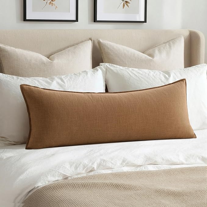 MIULEE Decorative Linen Lumbar Pillow Cover 14x36 Inch Brown | Fall Autumn Boho Farmhouse Couch Long Throw Pillow for Bed, Pack of 1 Accent Modern Pillowcase, Sofa Livingroom Home Decor
