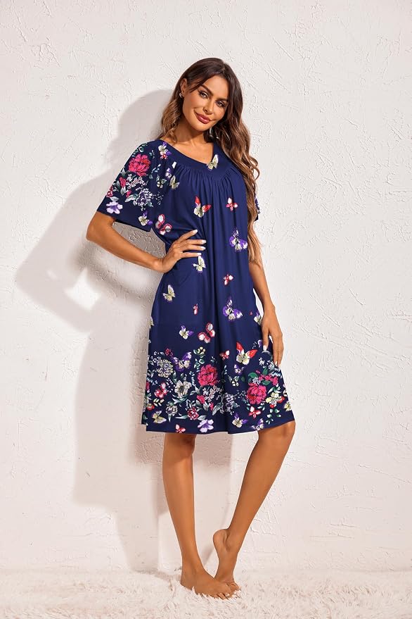 Ekouaer Womens House Dress Floral Print Moo Moos Nightgowns Moomoo Dresses Mumus with Pockets