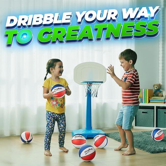 PlayBolt Size 3 Mini Basketballs (3 Pack) - 7-Inch Junior Rubber Basketball Set - Youth Beginner Kids Basketballs for Backyard Pool Parties, Arcade Games, Practice