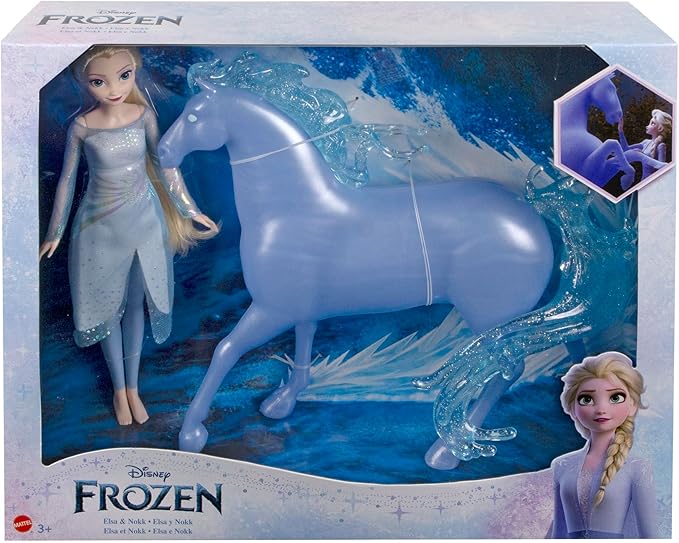 Mattel Disney Frozen Toys, Elsa Fashion Doll & Horse-Shaped Water Nokk Figure Set, Inspired by the Frozen 2 Movie