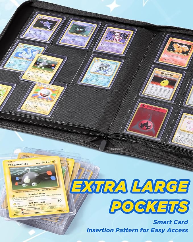 9 Pocket Top Loader Binder with Zipper – Holds 288 Toploaders – Premium Double-Sided Card Album for Trading Cards, TCG, MTG, Sports Cards (Glacier Mint)