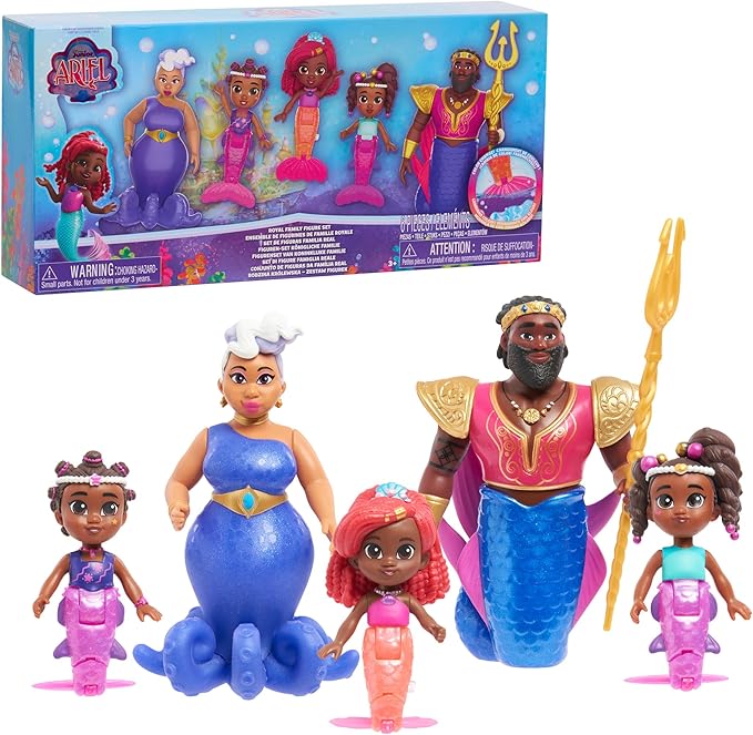 Just Play Disney Junior Ariel Royal Family 6-piece Color-Change Mermaid Figure Set, Kids Toys for Ages 3 Up
