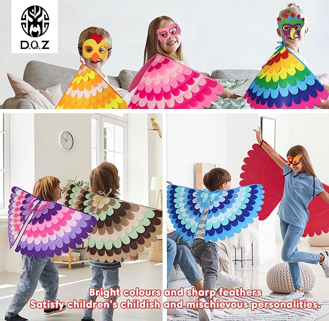 D.Q.Z Bird-Wings-Costume for Kids Dress Up, Felt Feathered Owl Parrot Chicken Animal Role Play Costume, Gift for Girl Boys