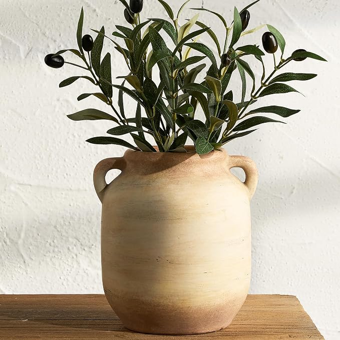 Vanselia Ceramic Flower Vase Home Table Decor Living Room Farmhouse 7.6 in | Small Rustic Decorative Flowers Vases Plant Modern Decoration for Kitchen Shelf Coffee Dining Centerpieces Desk