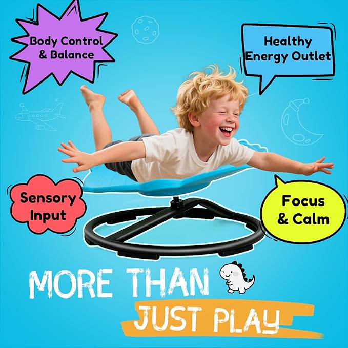 Dinosaur Spinning Chair for Autistic Kids – Sensory Spinning Toy, Spin Chair for Kids Autism, Sensory Swivel Seat for Balance, Coordination, Focus & ADHD Support, Autism Sensory Products (Blue)
