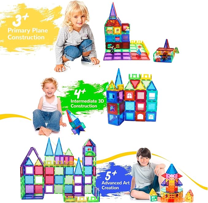 103 PCS Magnetic Tiles for Kids – STEM & Montessori Magnetic Building Blocks for Boys and Girls Ages 3 and Up - Durable & Safe Magnetic Toys Gift Set
