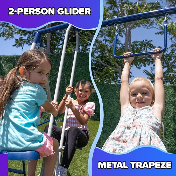 Sportspower Arcadia Star Burst Swing Set: Outdoor Heavy-Duty Metal Playset for Kids with LED Light Up Slide, Swings & Trapeze