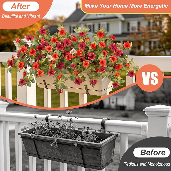 Ammyoo Artificial Fall Flowers Fake Petunias Plants for Outdoor Decoration | 2 Pcs UV Resistant Faux Silk Flowers No Fade Floral for Autumn Garden Balcony Yard Porch Realistic Indoor Decor No watering