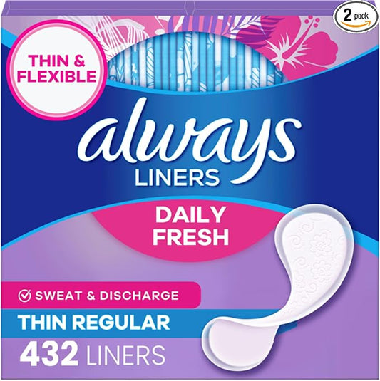 Always Panty Liners for Women Daily Liners, Regular Absorbency, Unscented, 216 Count x 2 (432 Total)