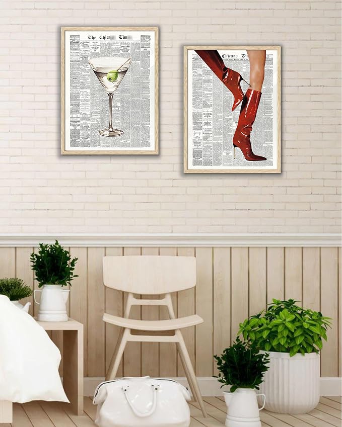 EcoHest 12x16 in Martini Newspaper Canvas Art | Unframed Canvas Print, Martini Cocktail Bar Cart Decor for Living Room, Apartment, Dorm Room, Bedroom, 1Pack