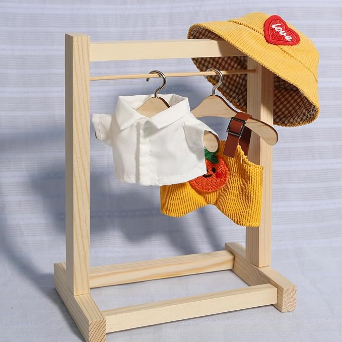 3-Piece Doll Clothes for Labubu & 17cm Dolls – Stylish Fisherman Hat Set, Kawaii Doll Outfits with Accessories for Collectors or Display - Yellow Pumpkin (No Dolls)