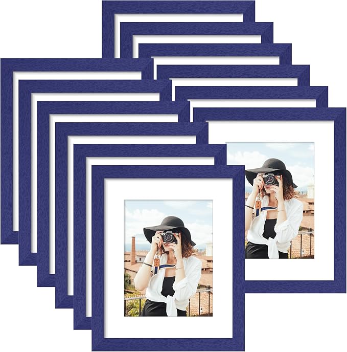 Picrit 12x16 Picture Frame Set of 12, Display 8.5x11 with Mat or 12x16 without Mat, Photo Frames for Wall Mounting Display, Navy Blue