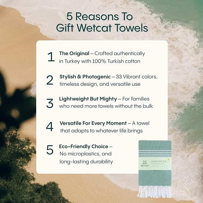 WETCAT Turkish Beach Towel Oversized (38"x71") 100% Turkish Cotton, Made in Turkey - Sand Free, Extra Large, Ultra Soft, Quick Drying, Compact & Lightweight for Travel - Citrus