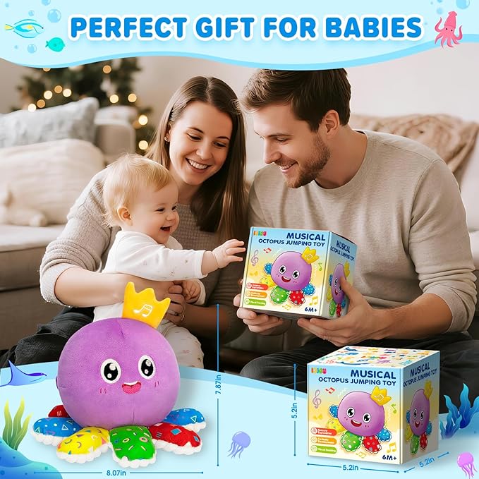 Musical Toys for Babies 6-12-18 Months, Multi-Functional Interactive Crawling Dancing Octopus Plush Toy, Christmas Birthday Gifts for 1-2 Year Old Boys and Girls