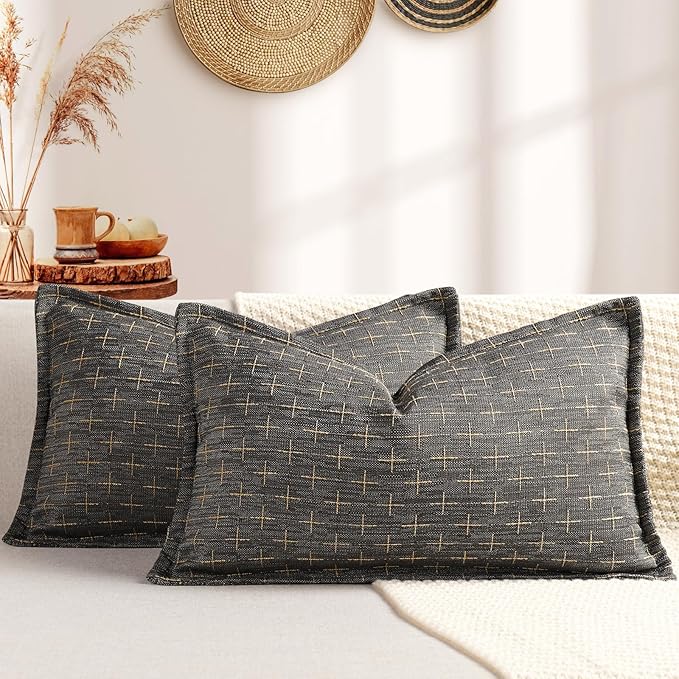 12x20 Pillow Covers Set of 2 Soft Polyester Textured Pillow Covers with Stylish Flange Edge Cozy Farmhouse Throw Pillows for Couch Bed Sofa Living Room