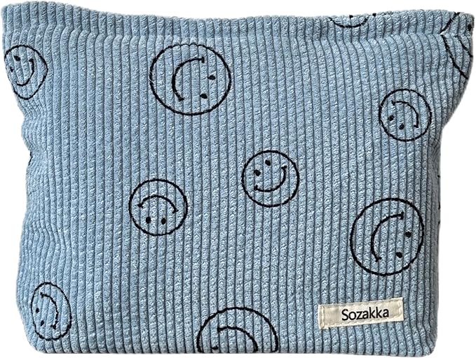 Cosmetic Bags for Women - Corduroy Cosmetic Bag Aesthetic Women Handbags Purses Smile Dots Makeup Organizer Storage Makeup Bag Girls Case Bags (A-Blue)