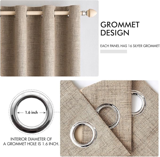 MIULEE 100% Blackout Linen Textured Curtains for Bedroom Solid Thermal Insulated Copper Brown Grommet Room Darkening Curtains & Drapes Luxury Decor for Living Room 42 x 45 Inch (2 Panels)