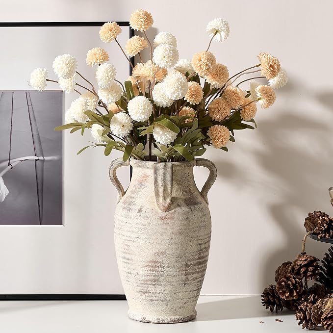 Emotionally Grounded Vase, Vaseking Large Ceramic Rustic Vase with 4 Handles, 10.83 inch Minimalist Decorative Farmhouse Tall Vases for Home Decor, Living Room, Enterway, Wedding, Fired Terra Clay