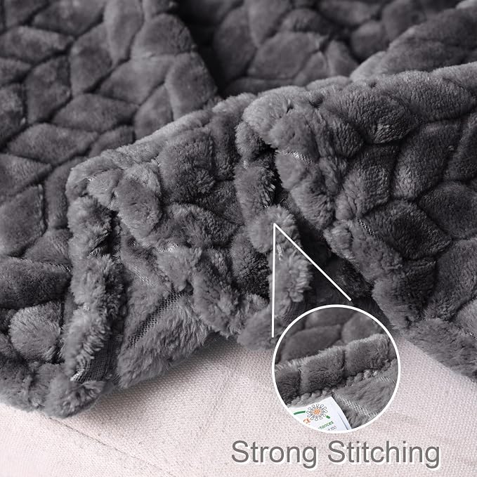 Exclusivo Mezcla Dark Grey Fleece Throw Blanket for Couch and Bed, 50x70 Inches Soft Cozy 3D Decorative Jacquard Flannel Blankets, Lightweight Fuzzy Plush Warm Throws for All Seasons | Oversized Soft Cozy Fluffy Blankets for Summer, Decorative Plush Fl...
