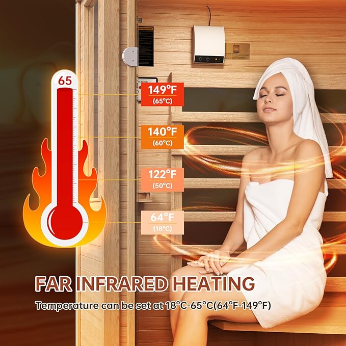Wood Infrared Sauna, 1 Person Traditional Home Sauna, Canadian Hemlock Indoor Dry Sauna Spa Room for Low EMF with Bluetooth Speakers and Control Panel, 32.67"x 27.55"x 59.44"