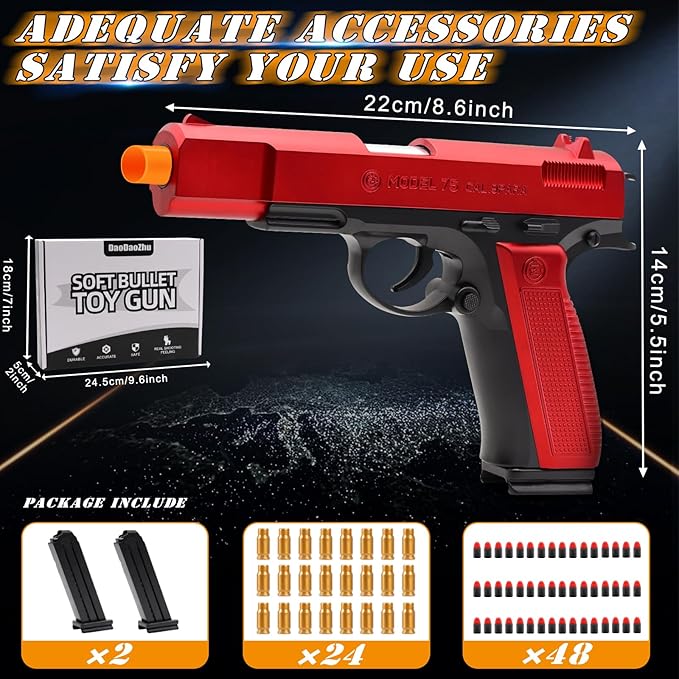Toy Pistol Guns Toys for 8 9 10 11 12 13+ Year Old Boys Kids, Sports & Outdoor Play Toys Gun with Soft Bullet & Shell Ejecting, Red Fidget Toy Guns for Boys 8-12, Kids Gifts for Birthday