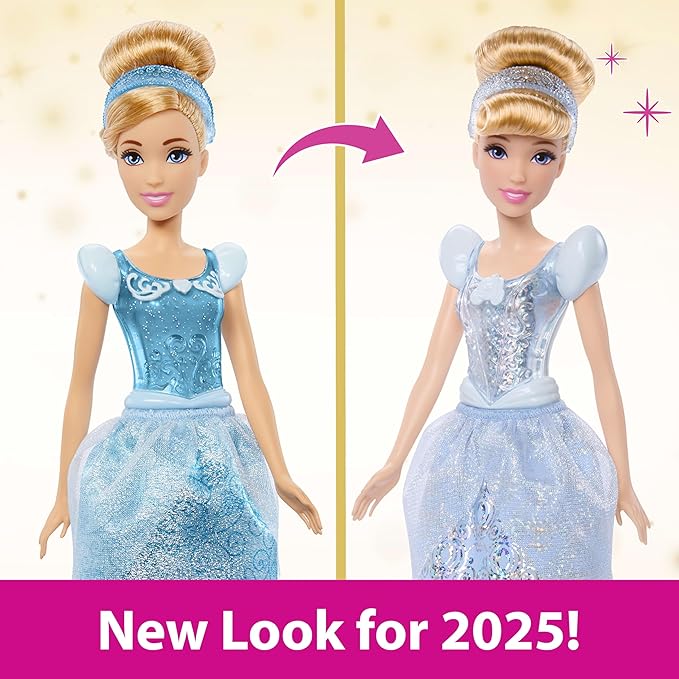Mattel Disney Princess Cinderella Doll in Sparkling Fashion with Removable Skirt, Headband and Shoes, Posable & Collectible, Inspired by Movie