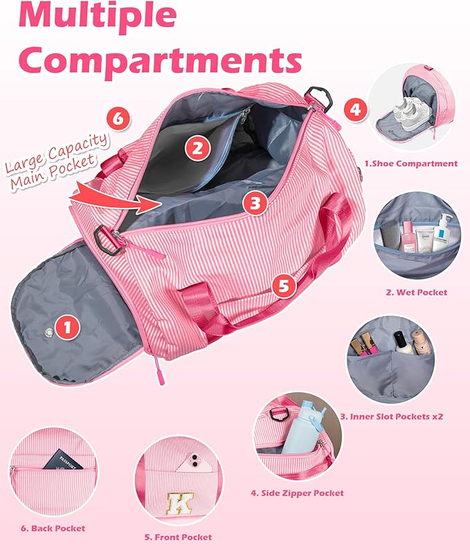 6 Year Old Girl Birthday Gifts, Girls Travel Duffle Bag, Kids Initial Overnight Bags with Shoe Compartment, Personalized Weekend Bag with Makeup Pouch, Graduation Gifts for Her (Letter N)