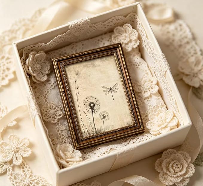 Vintage Gold Framed Canvas Wall Art Beige Dandelion Dragonfly Painting Picture Wall Decor Country Botanical Insect Poster Print Artwork for Living Room Bedroom Home Decoration