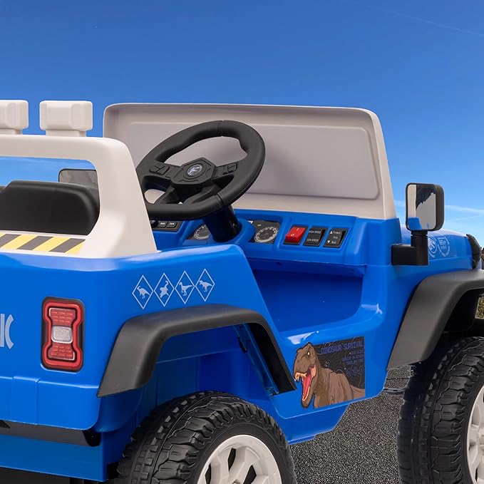Jurassic - 12V Kids Ride On with Rechargeable Battery, LED Headlights, Press-Button Start, Durable Wheels, Forward & Reverse Drive, Contoured Seat