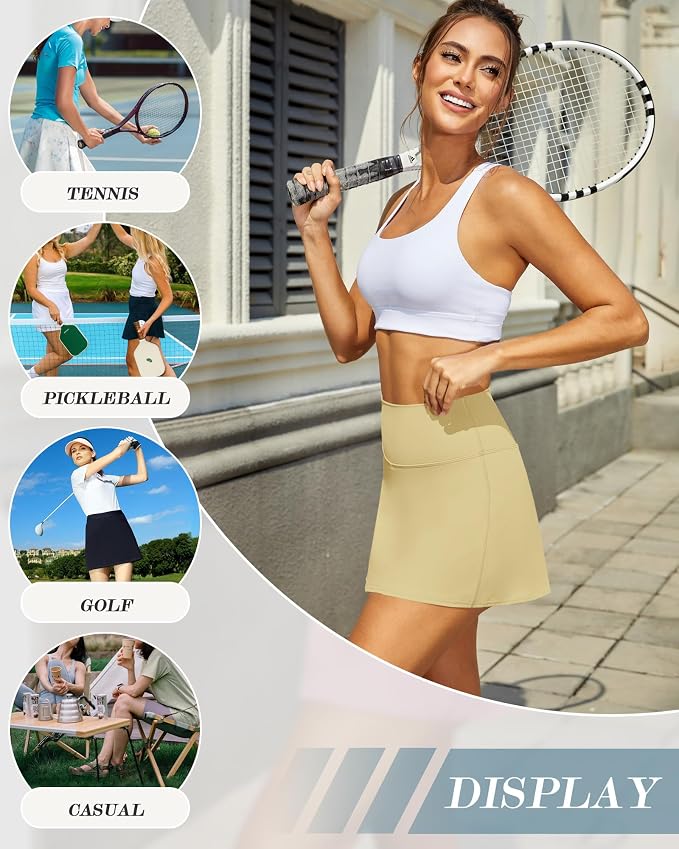 Womens Skort Tennis Skirt with Pocket Shorts | Mini Golf Skirts, High Waisted, Built-in Shorts, Soft Comfortable Fabric, for Summer Casual, Athletic Workout, Pickleball