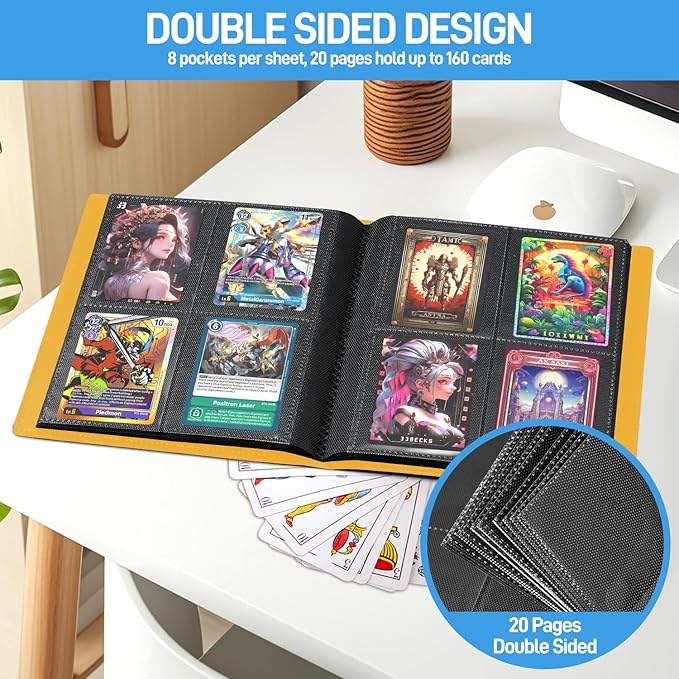 Card Binder, Upgraded 4 Pockets Trading Card Collection Binder for Cards, 160 Pockets Mini Card Book Holder Album - Yellow