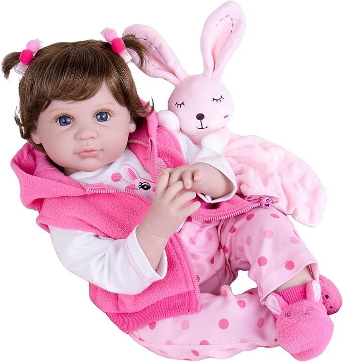 Milidool Lifelike Reborn Baby Dolls Girl, Realistic Silicone Baby Doll Real 22 inch Weighted Soft Body Newborn Girl Doll with Feeding Toy Accessories Gift Set